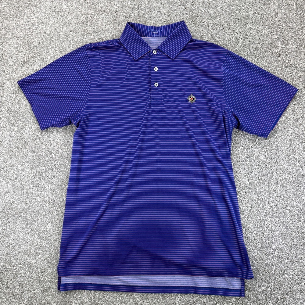 Draddy Sport Polo Shirt Mens M Blue Pink Striped Golf Performance Coldstream